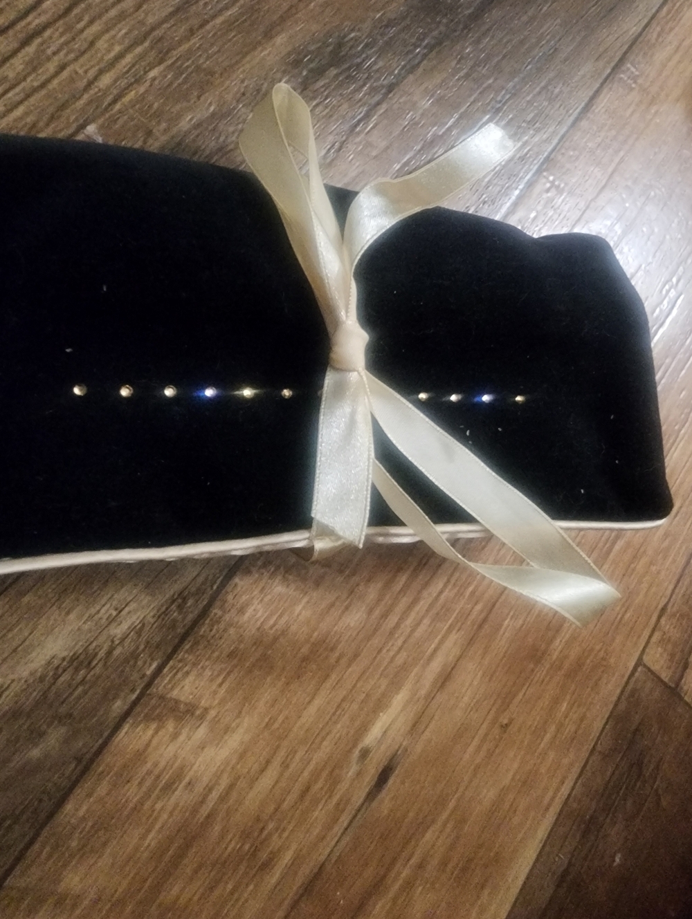 Swarovski Crystal Black Velvet Jewelry Pouch with Gold Ribbon